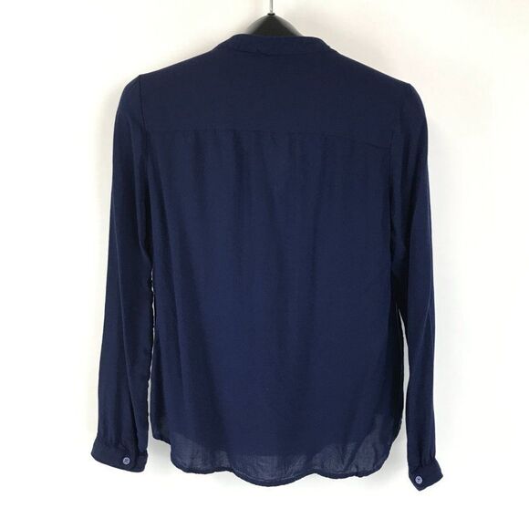 Forever 21 V-Neck Popover Top Women's Medium Blue Long Sleeves Rayon Buttons - Picture 2 of 7